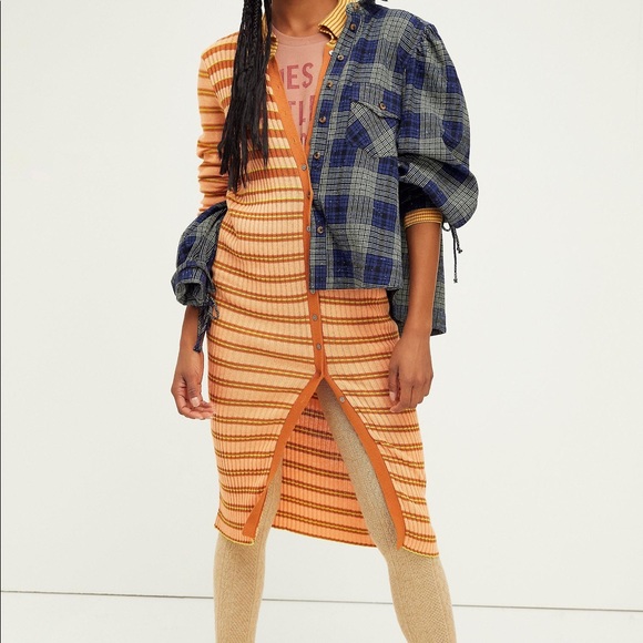 FREE PEOPLE VISTA CARDI STRIPED RIBBED MIDI DRESS